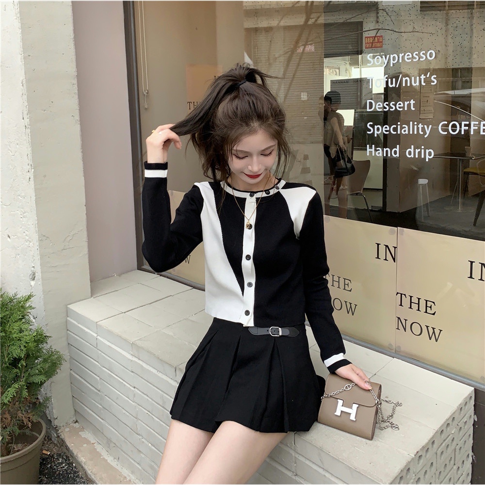 【ZHELIHANGFEI】Áo Cardigan Dệt Kim Tay Dài Lưng Cao Dáng Ôm Phong Cách Sang Trọng Dành Cho Bạn Nữ