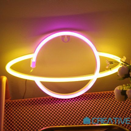 ☀ trang trí phòng nhà làm đèn decor , lễ tình nhân valentine Đèn LED neon sạc USB dùng trang trí hình hành tinh độc đáo ☞creative