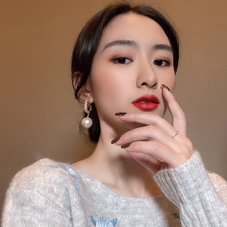 Bông tai mạ bạc 925 hình học đính kim cương và ngọc trai xinh xắn