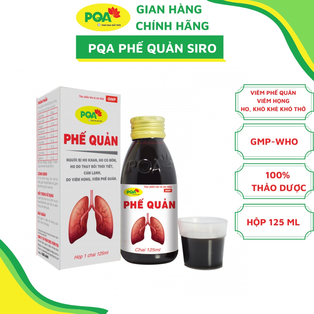 Siro PQA Phế Quản chai 125ml là dược phẩm dùng cho người lớn và trẻ em có tác dụng bổ phổi, ích phế, hỗ trợ giảm ho, hen