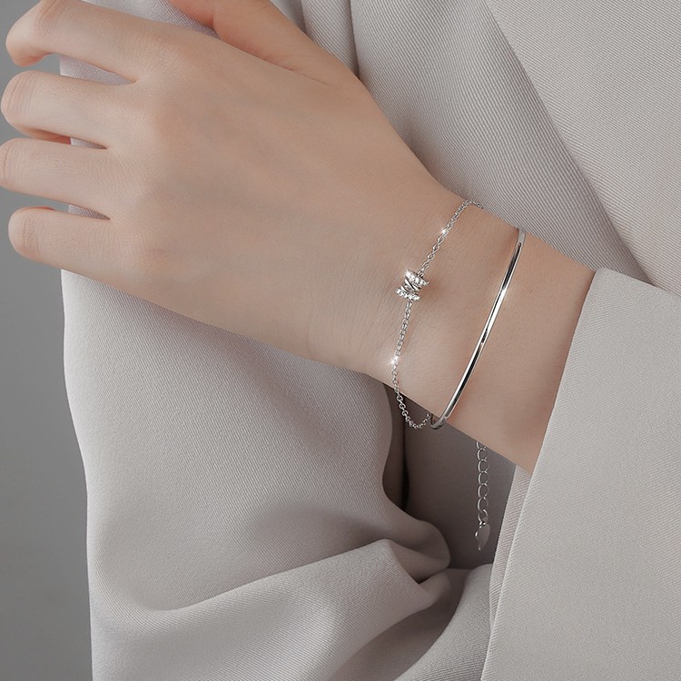 Vòng Tay Lắc Tay Bạc Nữ Thiết Kế Tròn Hai Sợi 1 Không Gây Dị Ứng Bạc Ta S925 100% Lú Lù Lu Accessories