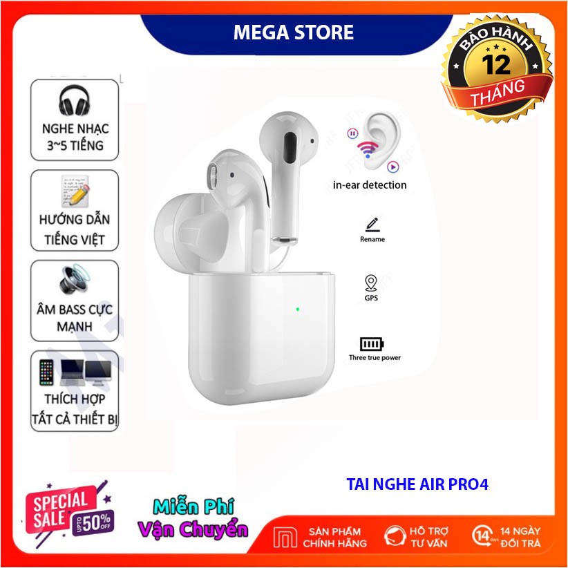 BẢO HÀNH 1 NĂM Tai nghe bluetooth không dây mini Pro4 5.0, đổi tên, pop up, mẫu mới bass siêu trầm