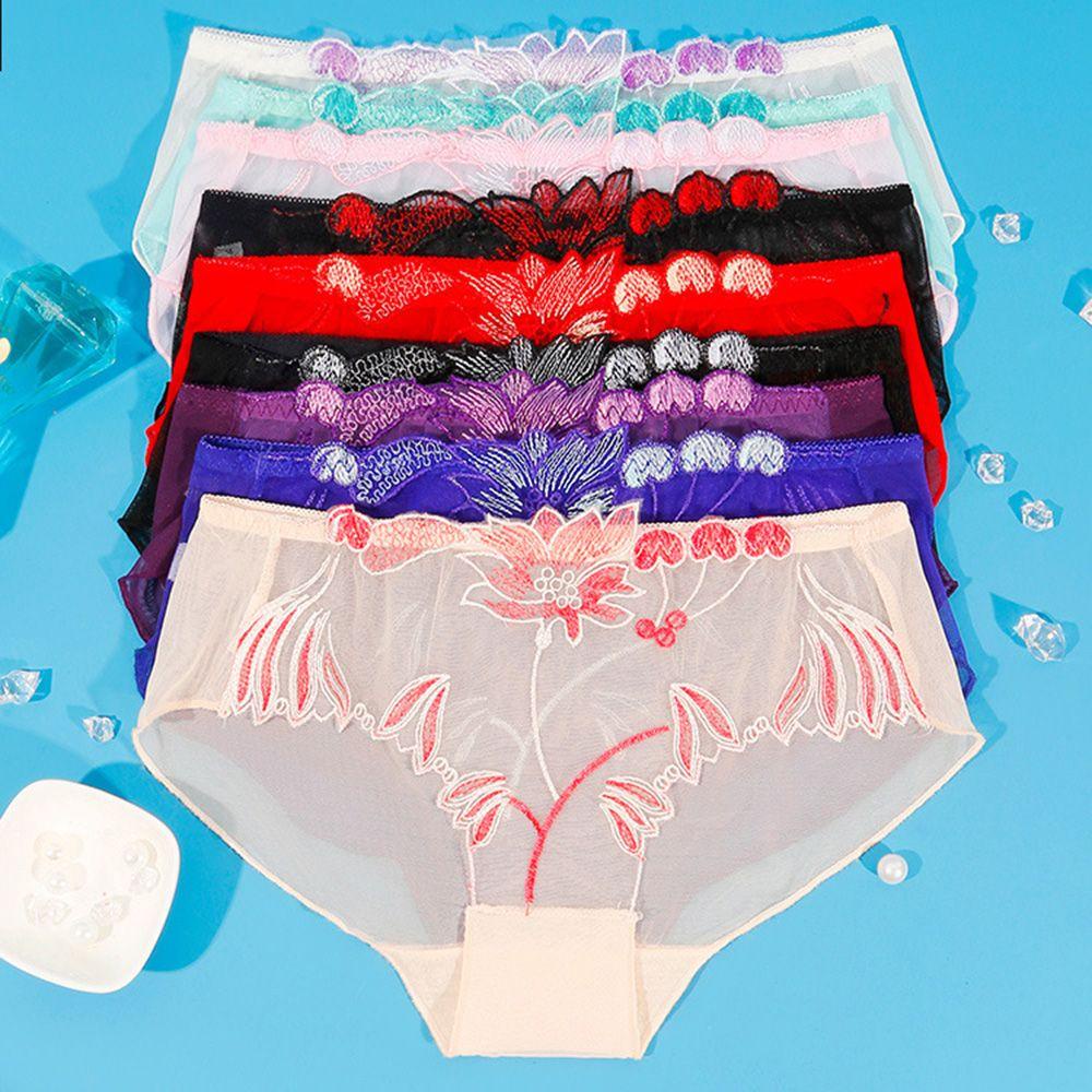 Quần Lót Lưới Trong Suốt Lưng Thấp Thêu Họa Tiết Quyến Rũ Cho Nữ