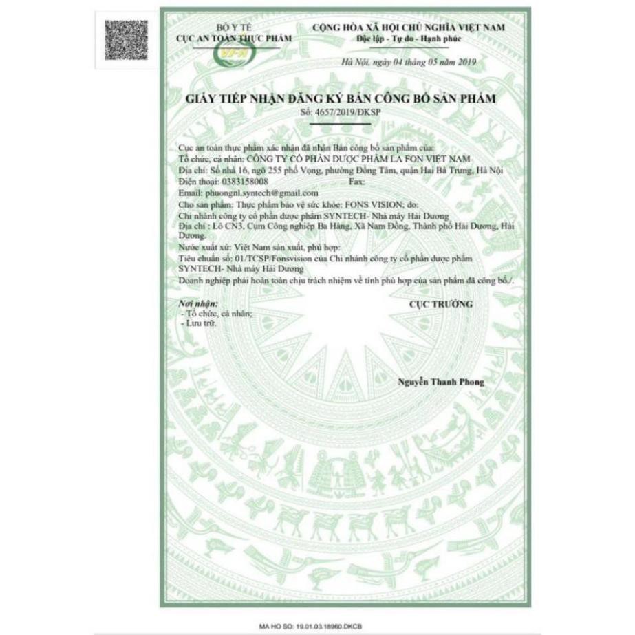 Viên uống bổ mắt ❤️LUTEIN❤️ Sáng mắt,tăng cường thị lực ✔️️️ Đẩy lùi thoái Hóa Điểm Vàng Fons Vision (30 viên) | BigBuy360 - bigbuy360.vn