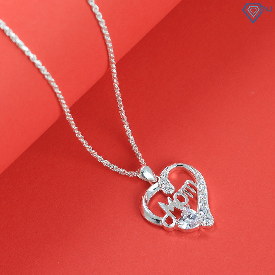 Quà tặng mẹ sinh nhật - Vòng cổ nữ bạc 925 mặt trái tim chữ Mom DCN0595 - Trang Sức TNJ
