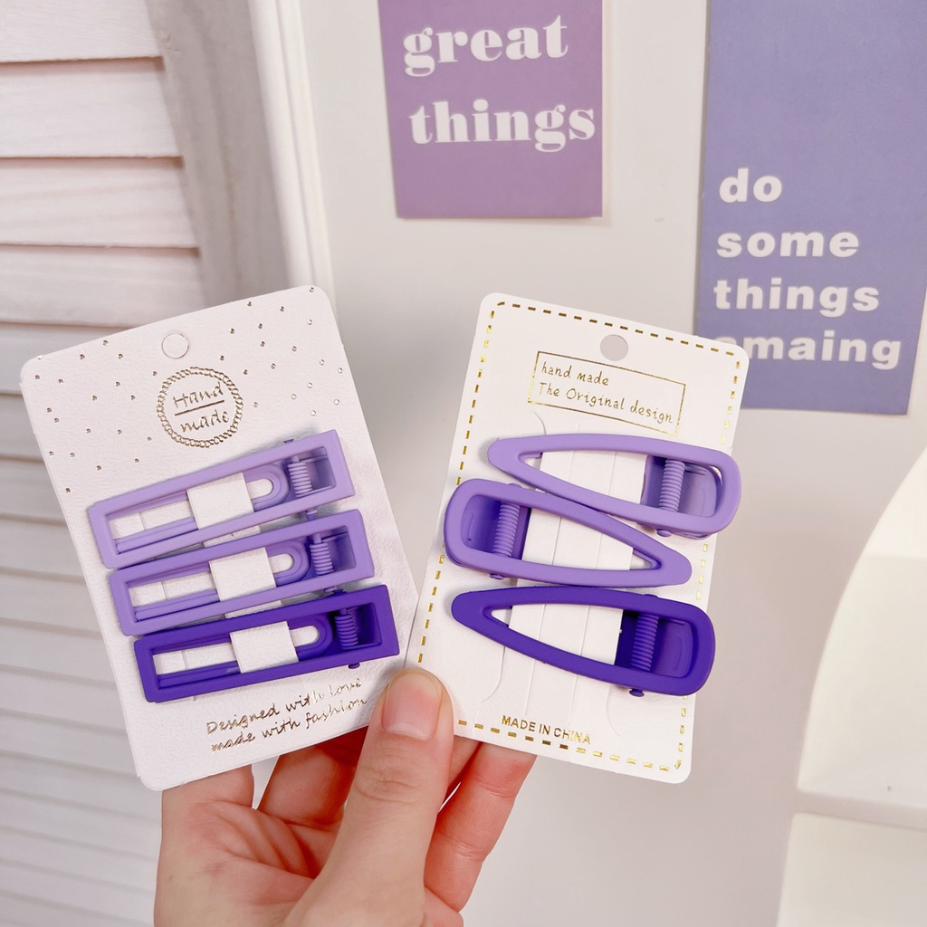 Set 3 Kẹp Tóc Mái Tone Màu Tím Xinh Xắn Cho Nữ