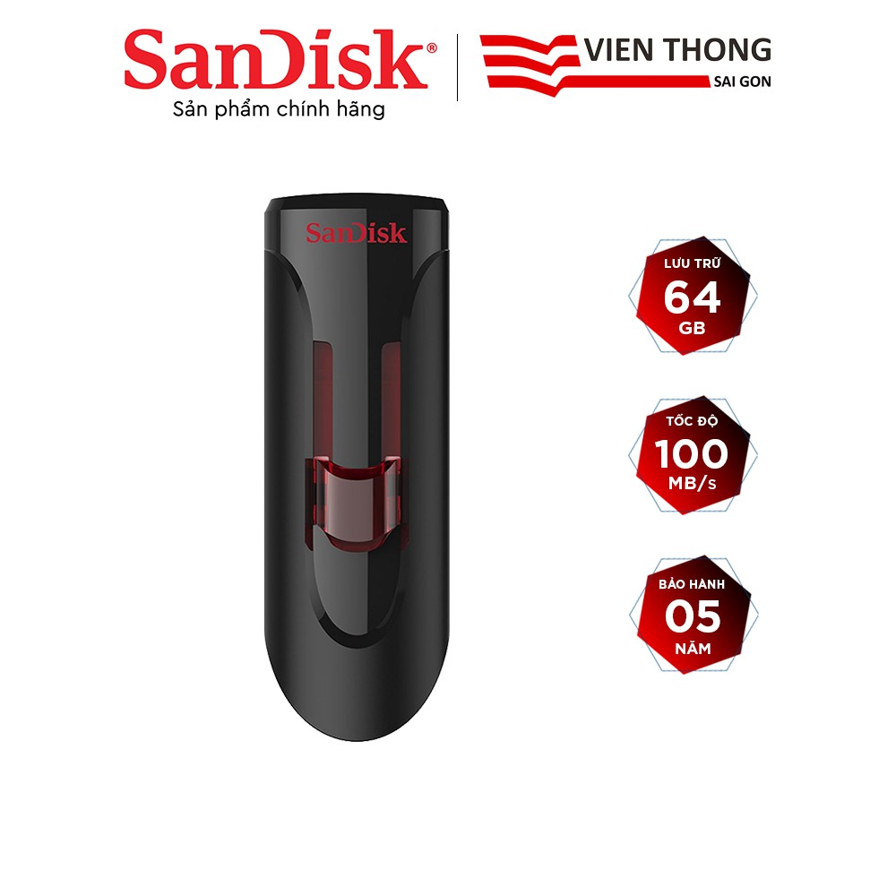 USB 3.0 SanDisk CZ600 64GB Cruzer Glide tốc độ upto 100MB/s - Hãng phân phối chính thức