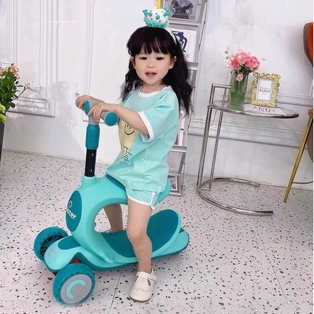 Xe Scooter chòi chân trượt ván và bập bênh cao cấp cho bé 808 màu xanh