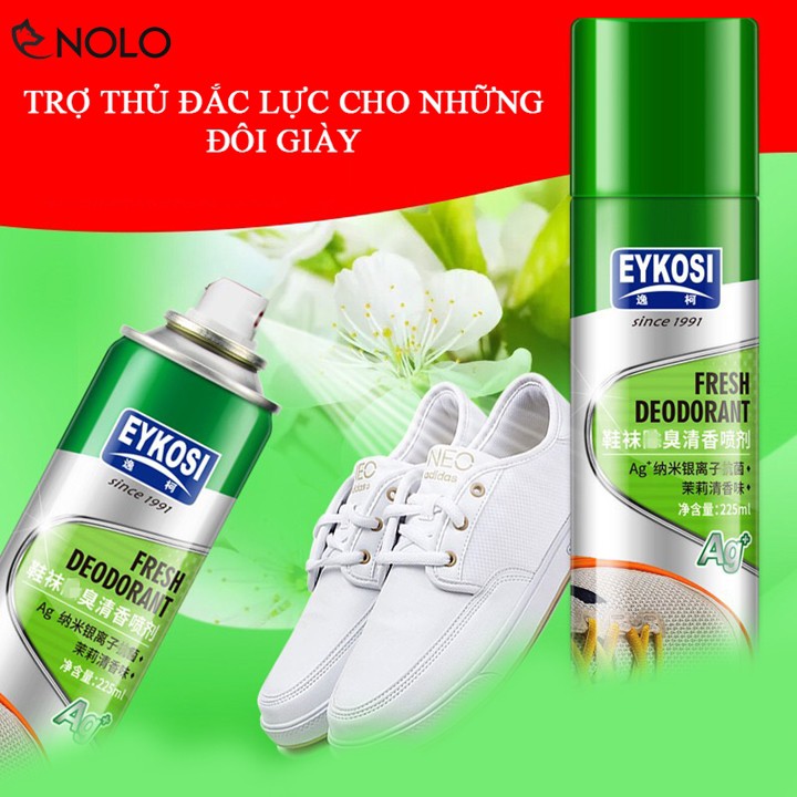 Chai Xịt Khử Mùi Giày Vớ Eykosi 225ml Khử Khuẩn Công Nghệ Phân Tử Bạc Hương Hoa Nhài