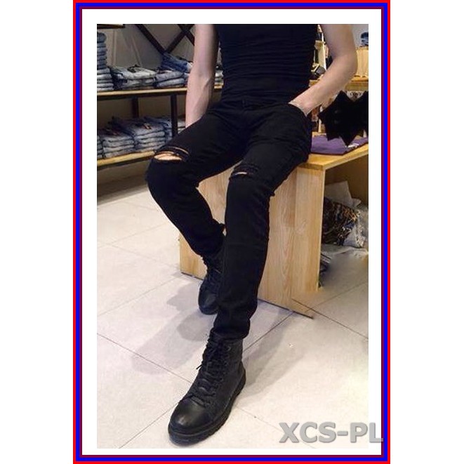 Quần jean nam cao cấp ĐEN RÁCH GỐI siêu đẹp không xù lông, không ra màu, chất giãn tốt rrgoi3-1.46