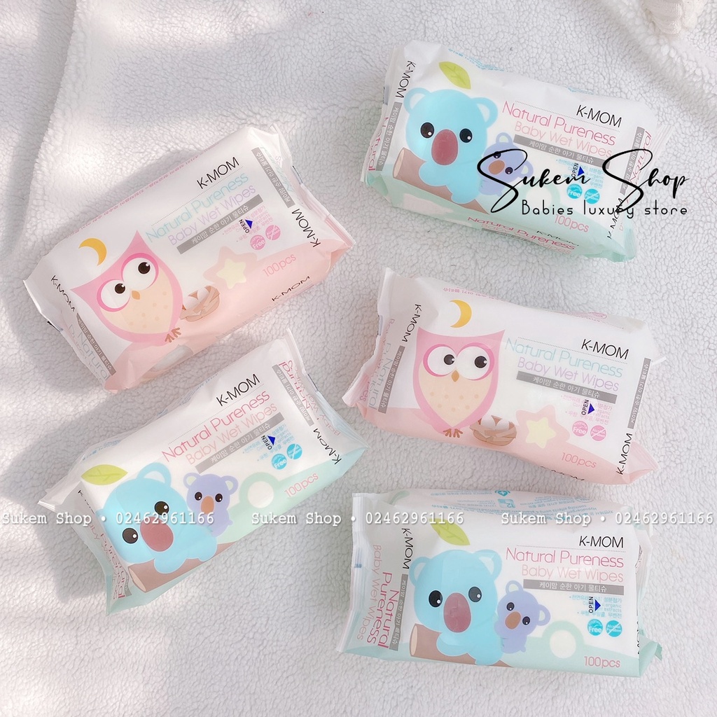 Khăn Ướt / Giấy Ướt Kmom Hàn chất liệu sợi cotton tự nhiên an toàn