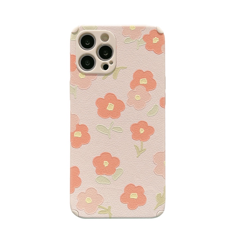 Ốp điện thoại da mềm bảo vệ camera họa tiết hoa màu hồng thích hợp cho iPhone 13 mini 12 pro max 11 x xs xr 8 7 plus
