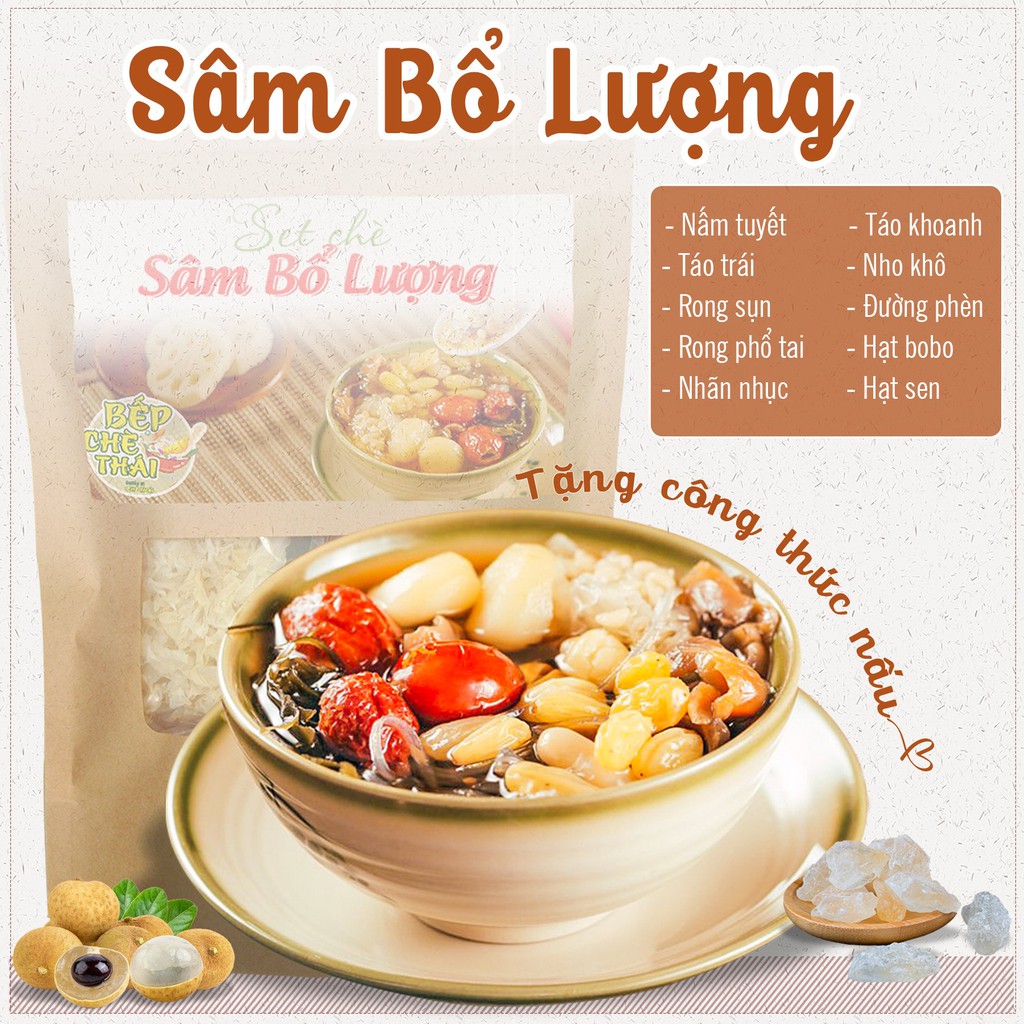 Set chè sâm bổ lượng (Set lớn 30 Chén) - Tự nấu 10 vị - BẾP CHÈ THÁI - Tặng kèm công t