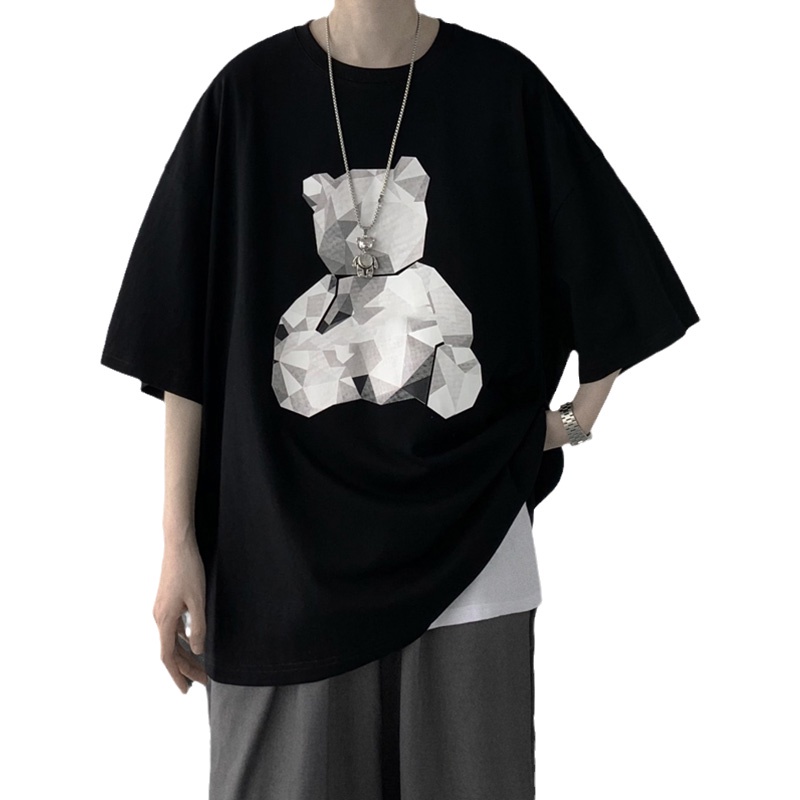 Áo thun tay ngắn dáng rộng in hình gấu phong cách hip hop Hàn Quốc sành điệu cho nam size S-8XL