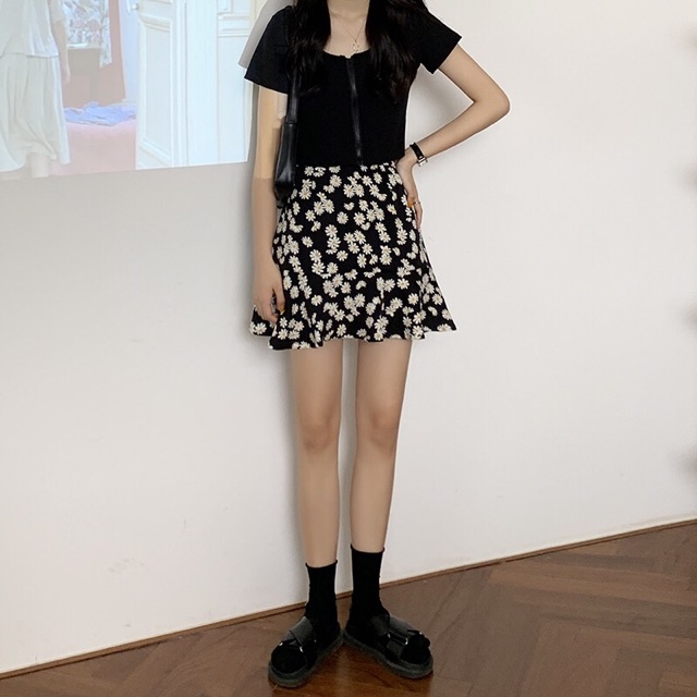 [Hot 2020] Chân váy đuôi cá ngắn Hoa Cúc xoè màu đen trắng hot trend | Daisy Skirt hot trend 2020 | BigBuy360 - bigbuy360.vn