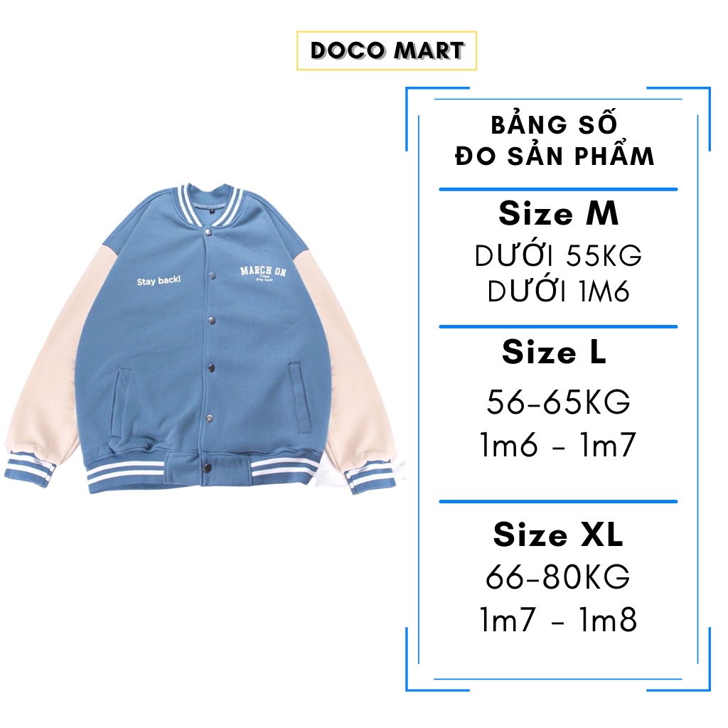 Áo bomber nam nữ DOCO MART áo khoác nỉ unisex MARCH bóng chày teddy