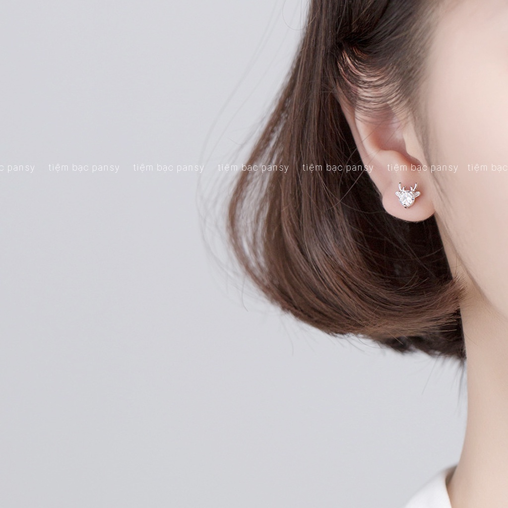 Bông tai bạc nữ PANSY hình chú tuần lộc, khuyên tai bạc 925 thật phong cách Hàn Quốc