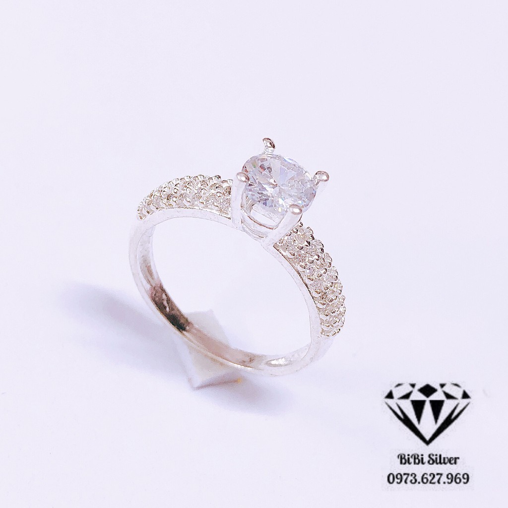 NHẪN NỮ BẠC TA THÂN DÀY ĐÍNH ĐÁ SANG CHẢNH - NHẪN BẠC BIBI