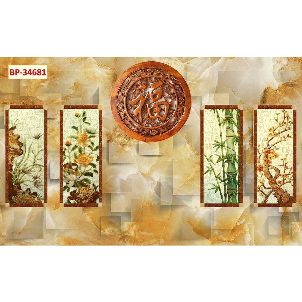 Tranh 3d dán tường bằng vải lụa cao cấp vị trí ban thờ, bàn thờ gia tiên