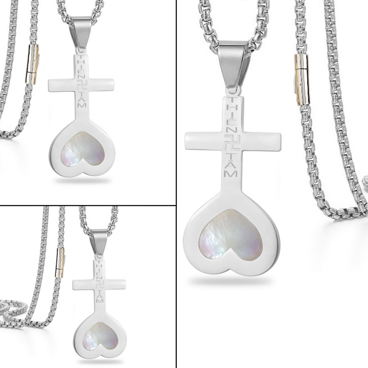 Dây chuyền thiên tâm màu trắng cẩm xà cừ khóa gài vip sáng đẹp, đem lại may mắn cho người đeo (dây + mặt)