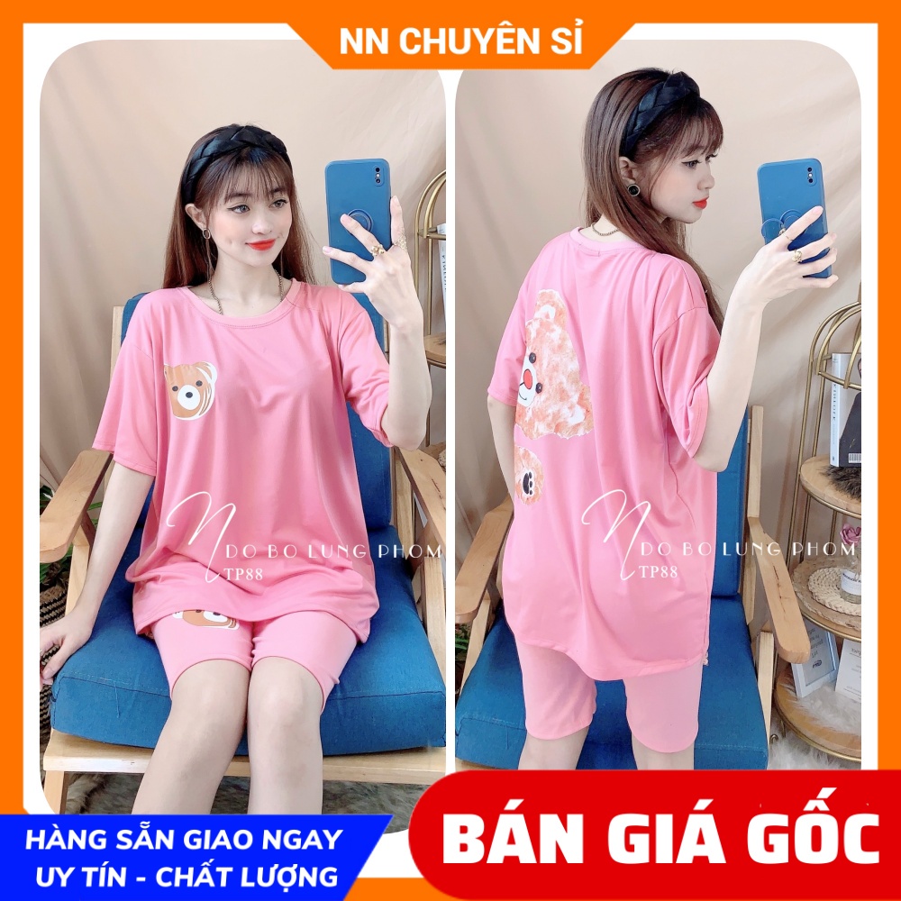 Đồ bộ nữ mặc nhà phom to chất thun mềm mịn mát  thêu gấu chuột chữ dễ thương TP88
