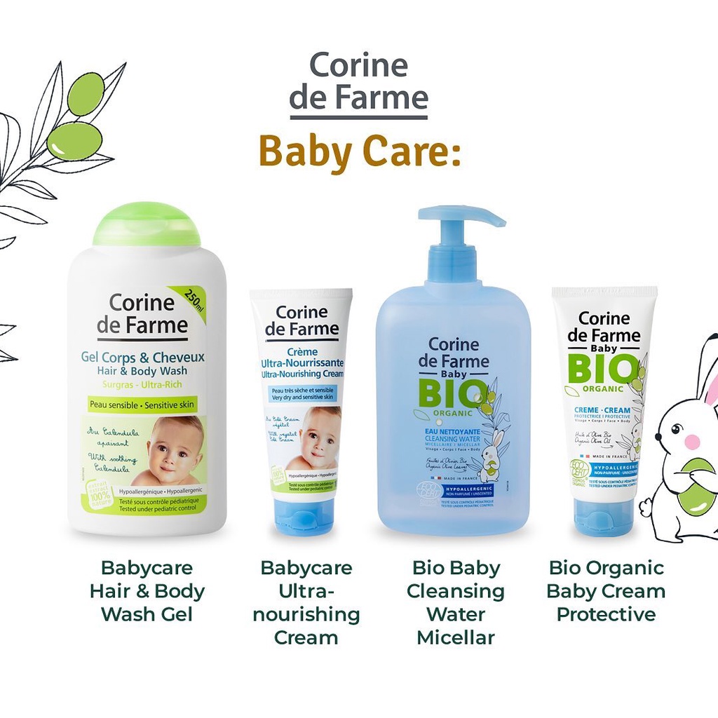 Sữa tắm gội dịu nhẹ cho bé Corine de farme hair & body wash 250ml/500ml