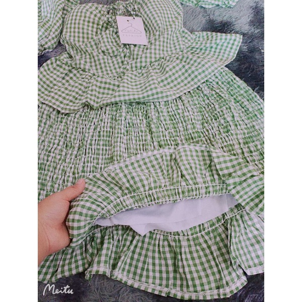 SET ÁO CARO CÓ MÚT + CHÂN VÁY NHÚN XOÈ NHẸ BIGSIZE XỊN SÒ