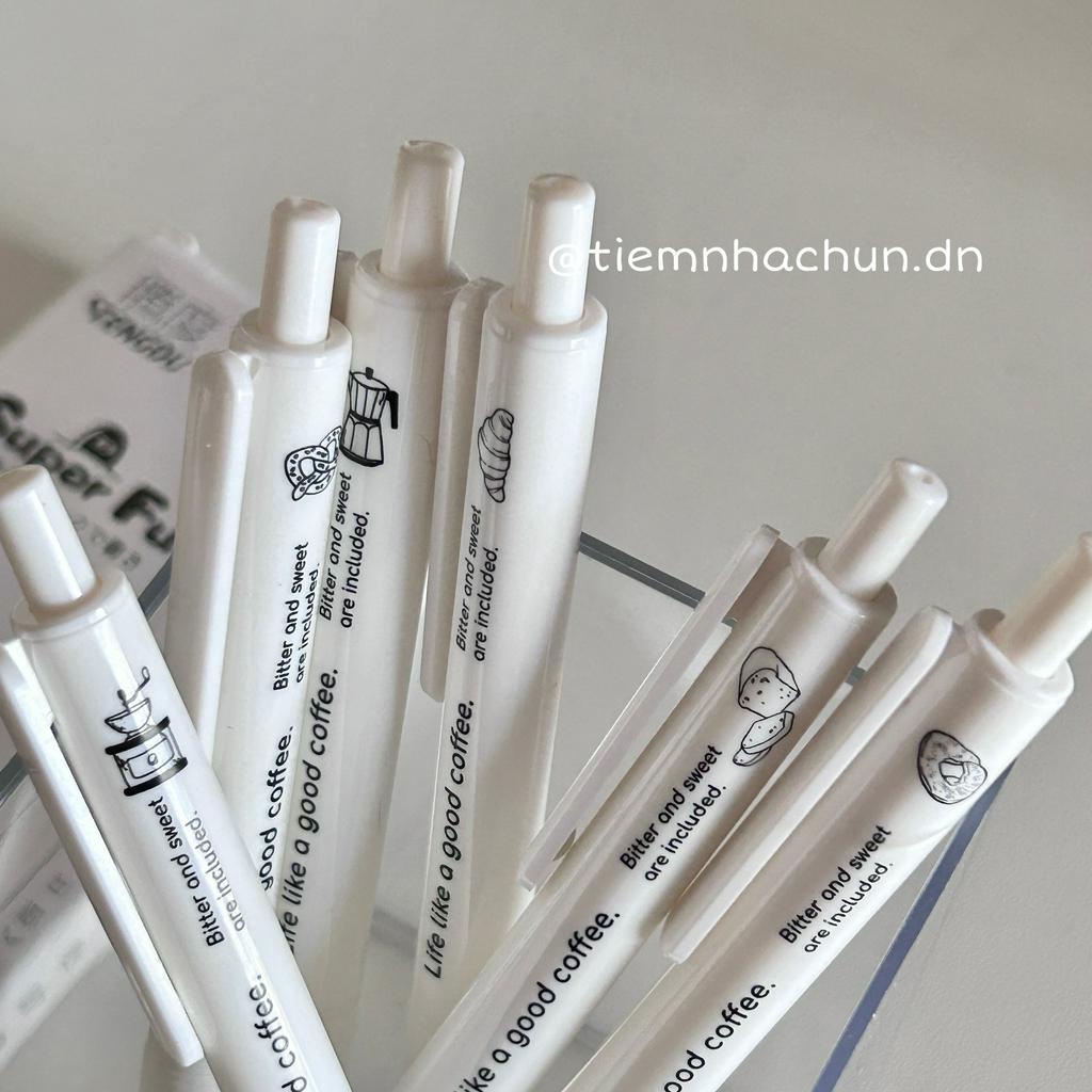 BÚT GEL ĐEN BREAKFAST FULL TRẮNG MINIMAL (ảnh thật) - tiệm nhà chun