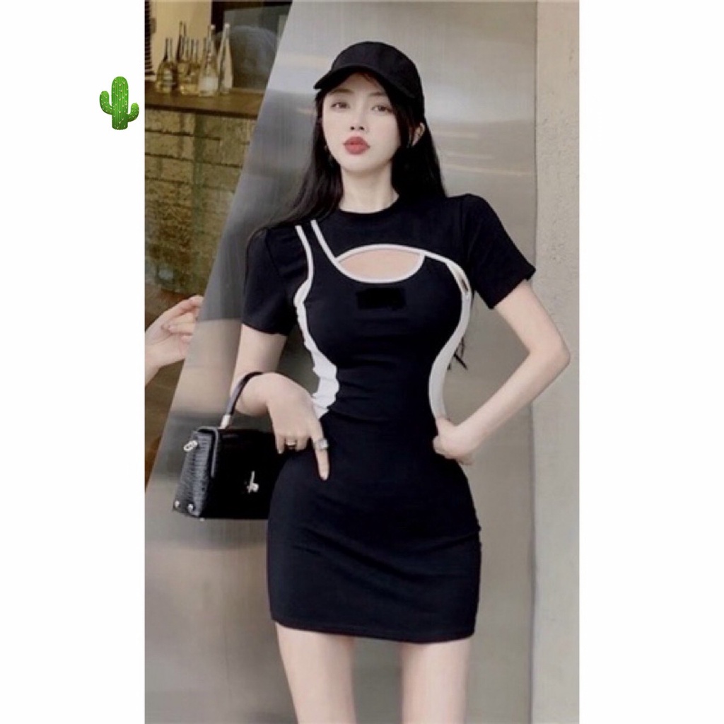 Đầm body cổ vuông tay dài nhún eo thun porip