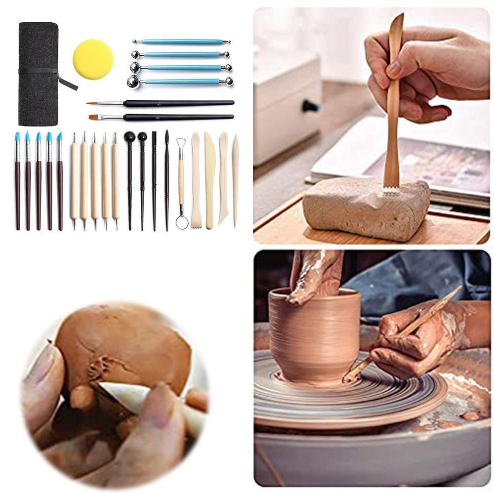 KUNHEV Set 27 Dụng Cụ Điêu Khắc Đất Sét Bằng Silicon Cán Gỗ
