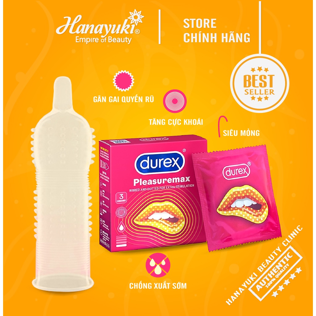 Giá sỉ 1 cái - Bao cao su gai Durex Pleasuremax gân gai, tăng cực khoái chống xuất_tinh sớm - Hanayuki Asia 1 cái