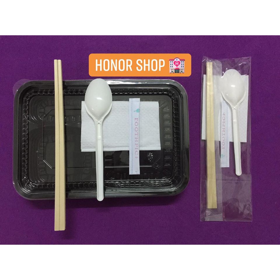Combo 50 bộ đũa gỗ xuất Nhật + muỗng + khăn + tăm dùng 1 lần