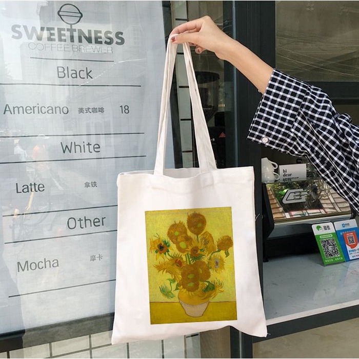 Túi mua sắm canvas sức chứa lớn hình tranh Van Gogh phong cách Ulzzang Harajuku