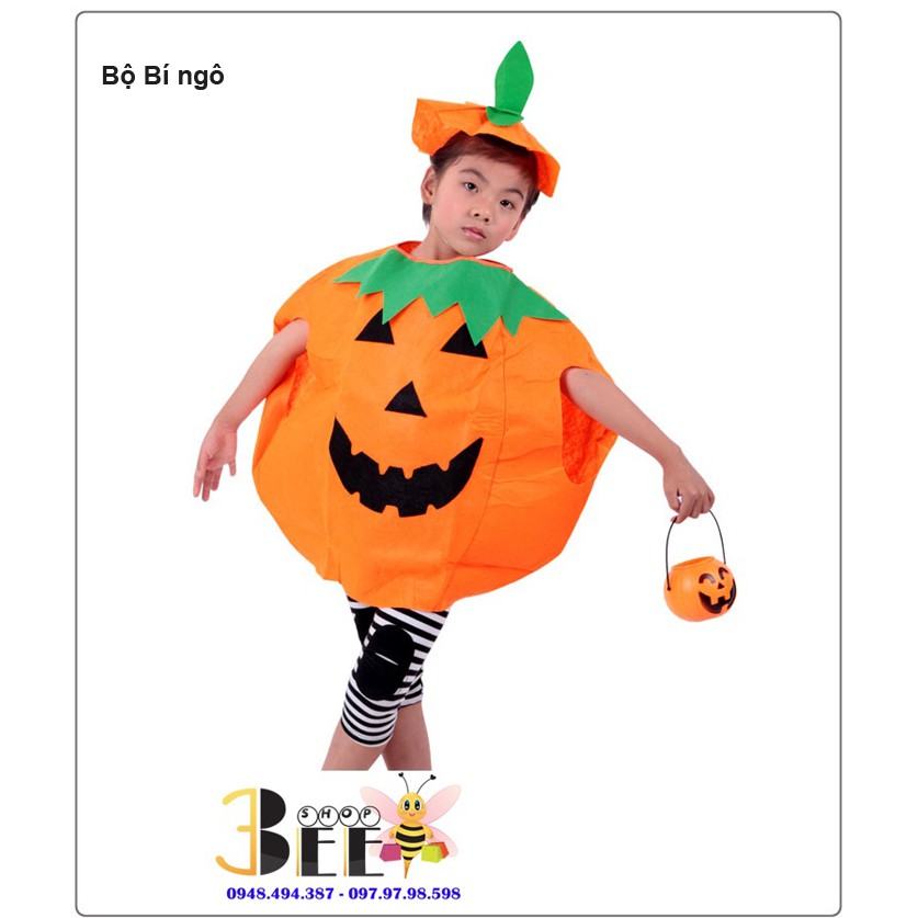 Bộ hóa trang bí ngô ngộ nghĩnh cho bé chơi Halloween từ 3-7 tuổi