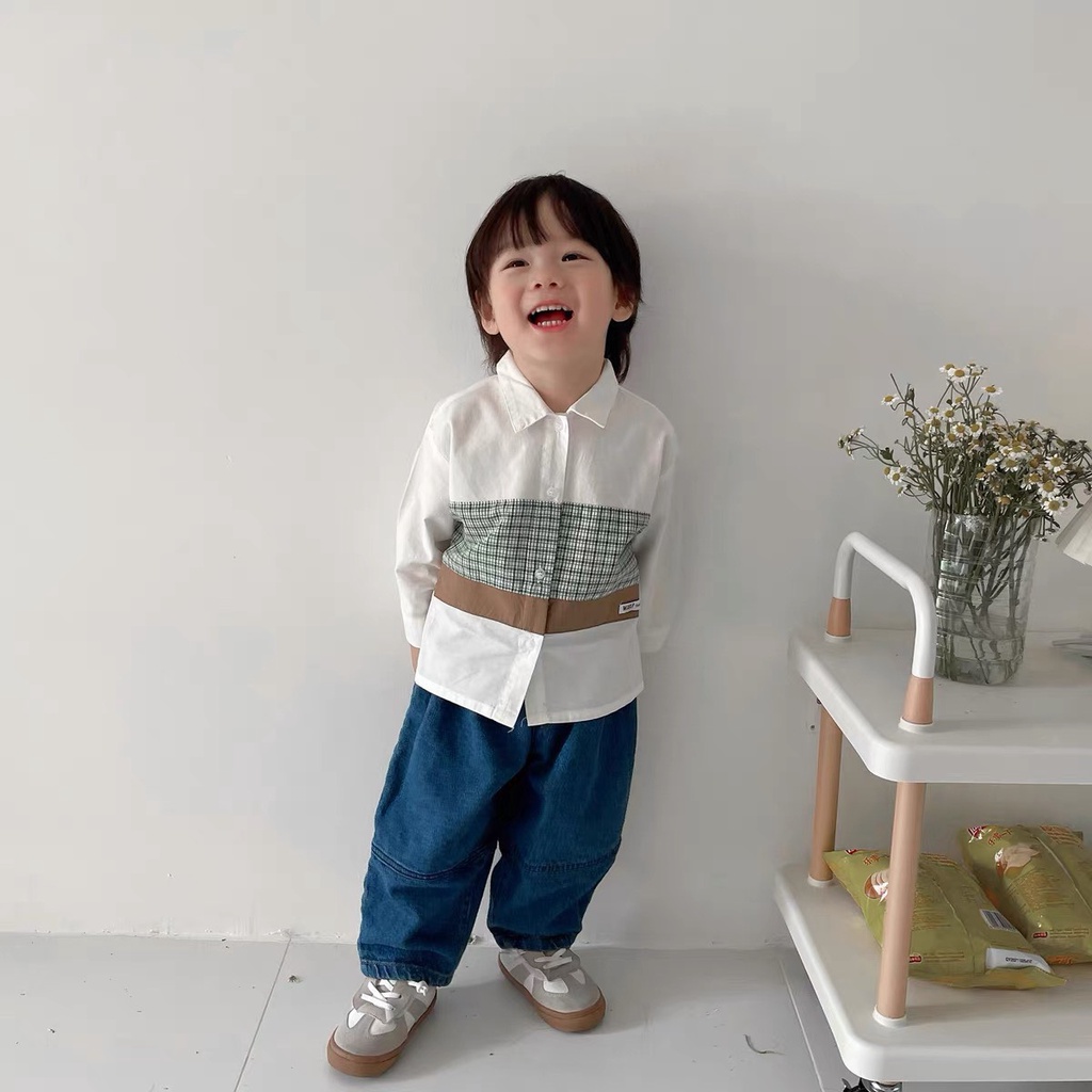 Bộ sơ mi dài tay kẻ quần bò cho bé trai 8-20kg Namkidshop (V803)