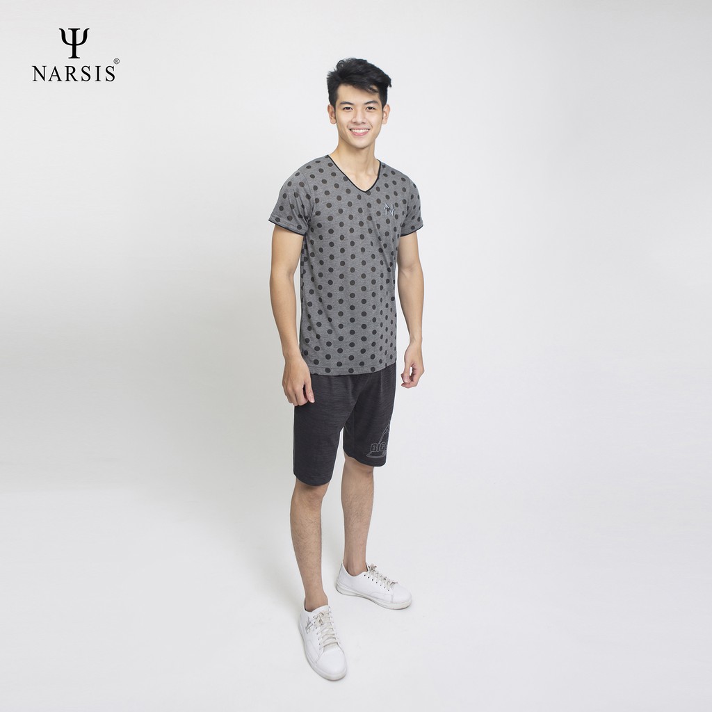 Áo thun nam Narsis D5013 màu ghi chấm cổ tim