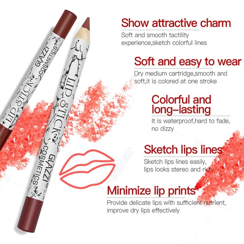 Set 12 Chì Kẻ Viền Môi Lâu Trôi Dưỡng Ẩm Chất Lượng Cao