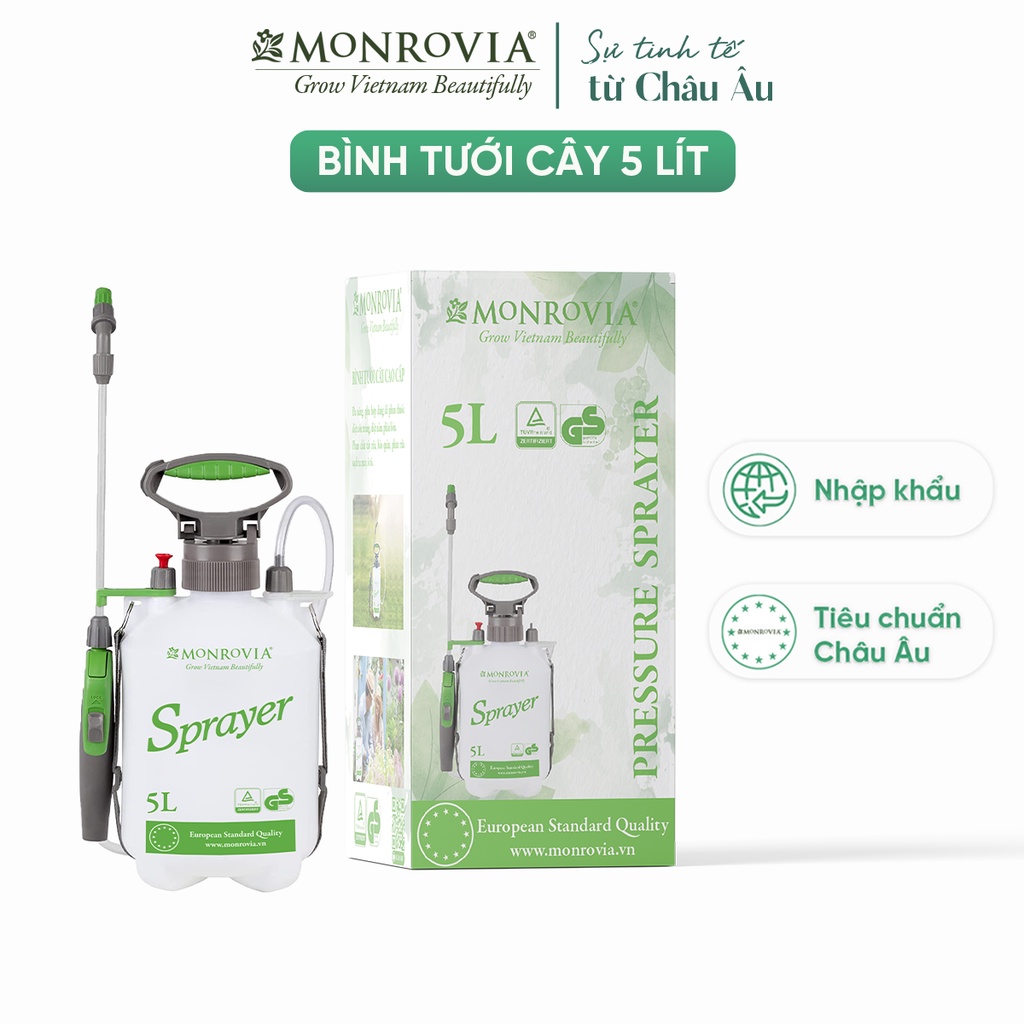 Bình xịt bọt tuyết tưới cây MONROVIA 5 lít, phun hai chế độ, áp suất lớn, tiêu chuẩn Châu Âu