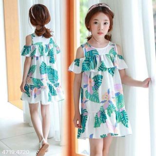 (NEW) Váy trễ vai hoa lá cho bé 1 - 7 tuổi.