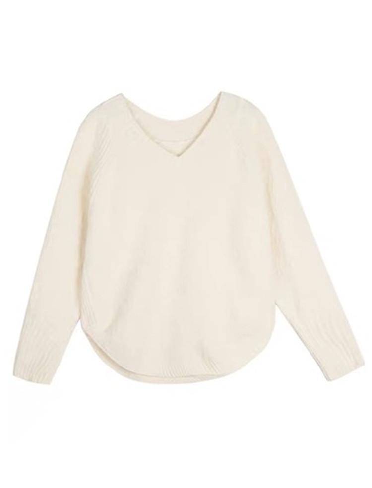 Fashion Lazy Style Loose Knit Pullover Top Women All-match Long Sleeved V-neck Sweater | BigBuy360 - bigbuy360.vn