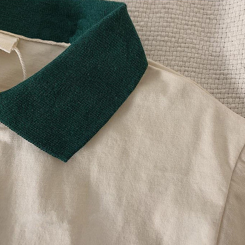 Áo Thun polo cotton Ngắn Tay Màu Sắc Tương Phản Đơn Giản Cho Bé Trai