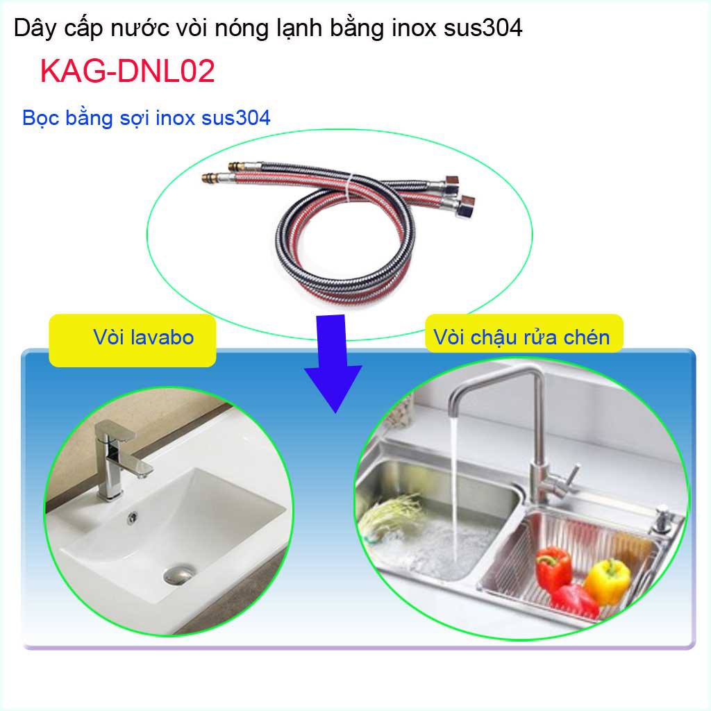 Bộ 2 dây cấp  vòi nóng lạnh, dây cấp nước nóng lạnh  inox KAG-DNL02