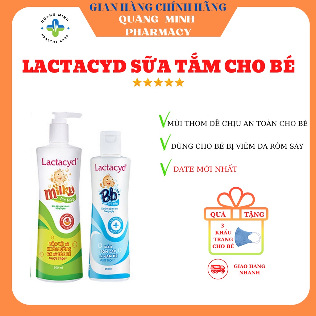 Sữa tắm gội trẻ em Lactacyd Milky, Lactacyd BB - Bảo vệ kép, sữa tắm rôm sảy, dưỡng da cho bé
