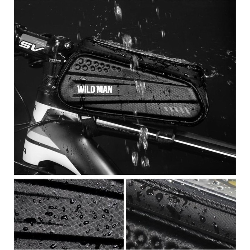 Túi khung xe đạp WILD MAN ES3 220x85x80mm  Chống nước Tương thích điện thoại 6,5&quot; Logo phản quang Chất liệu EVA + TPU