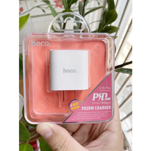 Bộ Sạc Nhanh IPhone PD20W Hoco C76 Plus Kèm Cáp Type-C To Lightning 3A Hỗ Trợ PD3.0/2.0, QC3.0 Cho IPhone/IPad