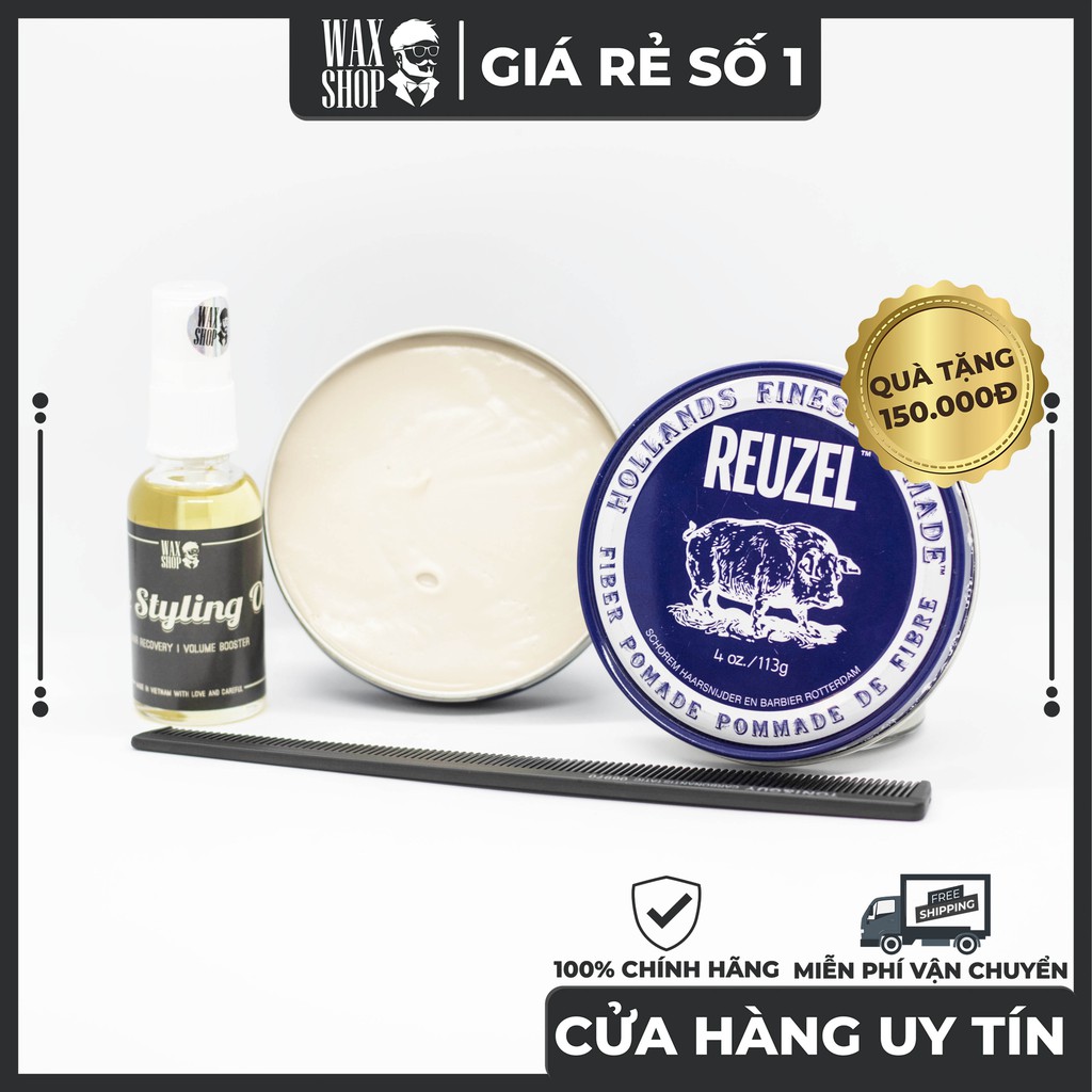 Sáp Vuốt Tóc Reuzel Fiber Pomade 35Gr | 113Gr ⚡[Chính Hãng]⚡ Siêu Giữ Nếp tới 24 Tiếng, Tặng Kèm Pre-Styling Oil + Lược