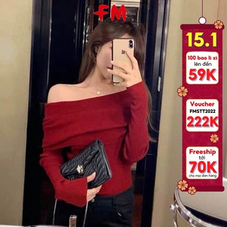 Áo trễ vai FM Style tay dài chất len tăm xịn thời trang thu đông phong cách sexy Hàn Quốc 211030081