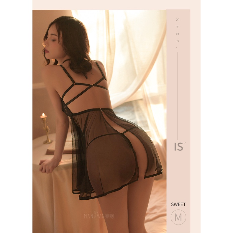 Váy ngủ sexy - Đầm ngủ ren xuyên thấu nơ trước quyến rũ MS2132 Váy ngủ xinh