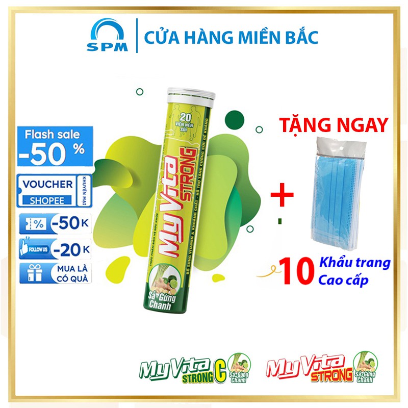 Viên sủi Vitamin C Myvita Strong (Sả-Gừng-Chanh) - Bổ sung Vitamin C, Tăng cường sức đề kháng - Tuýp