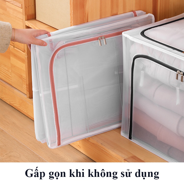 Túi đựng quần áo khung thép trong suốt Chống nước (LOẠI 1 )-Kích Thước 50x40x33(66L)- túi đựng quần áo chăn màn